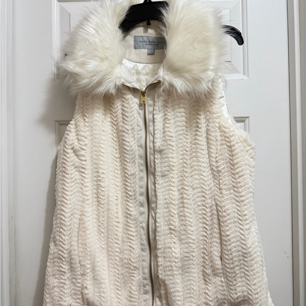 Marc New York Ivory Faux Fur Vest with Hood